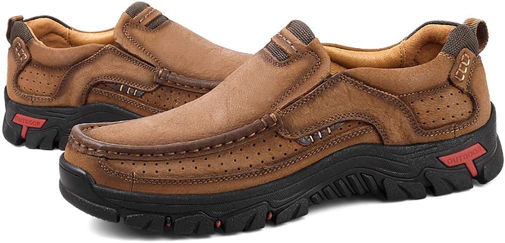 Men’s Leather Walking Sneakers – Breathable Handmade Loafers with Cushion Insole & Anti-Slip Sole
