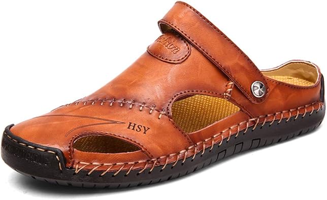 Men's Leather Summer Sandals – Closed Toe, Soft Sole, Outdoor Casual Beach Shoes