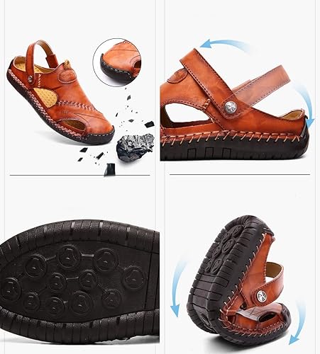 Men's Leather Summer Sandals – Closed Toe, Soft Sole, Outdoor Casual Beach Shoes