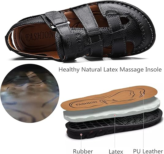Men’s Leather Closed Toe Sandals – Hand-Stitched
