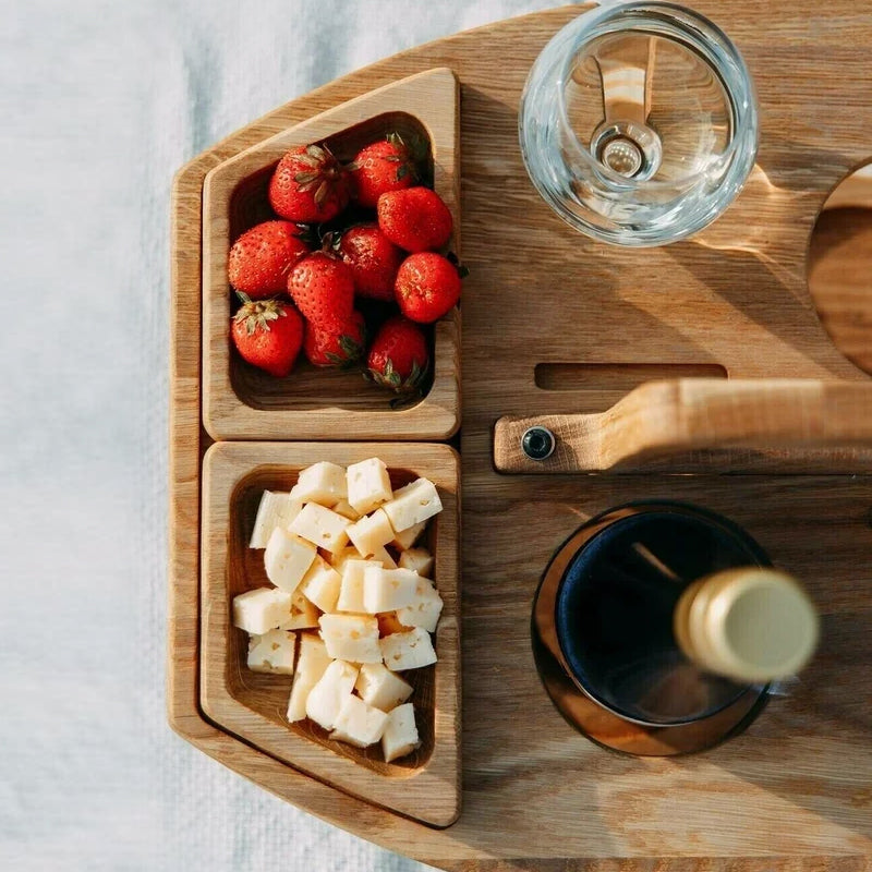 Portable Wine Table | Hardwood Serving Board With Glass Holders