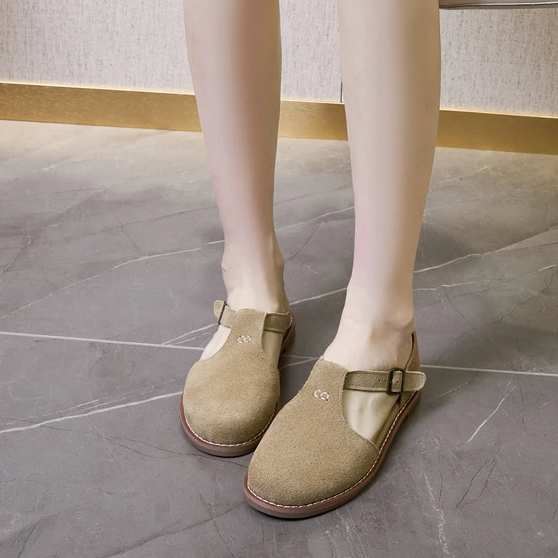 Women’s Retro Leather Sandals – Flat Sole