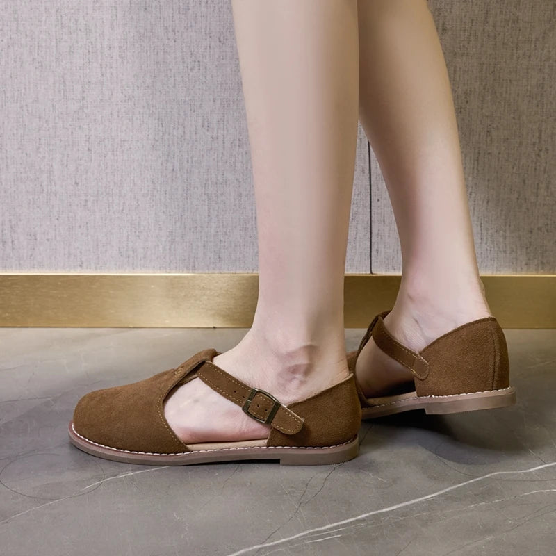 Women’s Retro Leather Sandals – Flat Sole