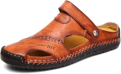 Men's Leather Summer Sandals – Closed Toe, Soft Sole, Outdoor Casual Beach Shoes
