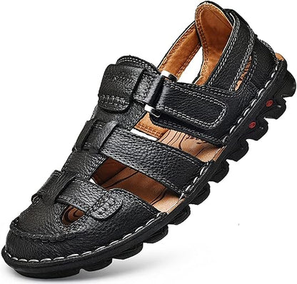 Men’s Leather Closed Toe Sandals – Hand-Stitched