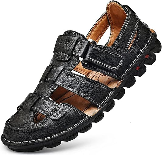 Men’s Leather Closed Toe Sandals – Hand-Stitched