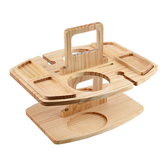 Portable Wine Table | Hardwood Serving Board With Glass Holders