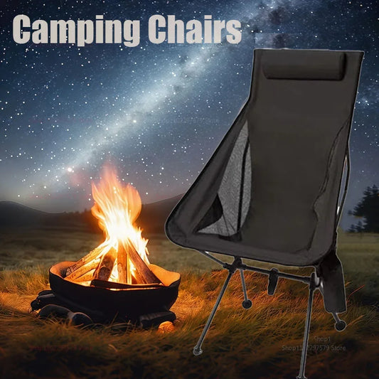 Portable Outdoor Chair with Headrest & Side Storage Bag - Easy Camping Picnic Use.
