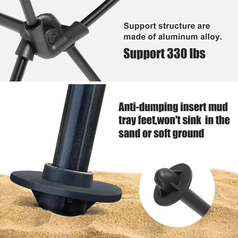 Portable Outdoor Chair with Headrest & Side Storage Bag - Easy Camping Picnic Use.