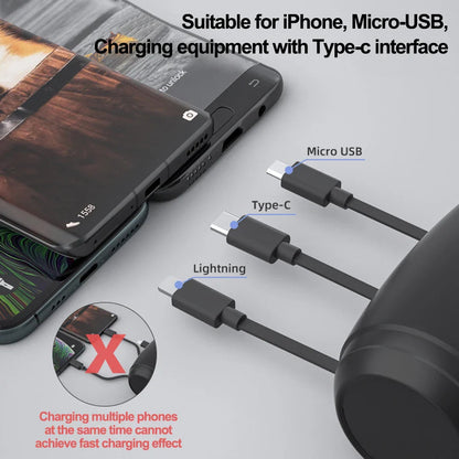 Multi-Port Car Charger | 3-in-1 Retractable Charging Hub