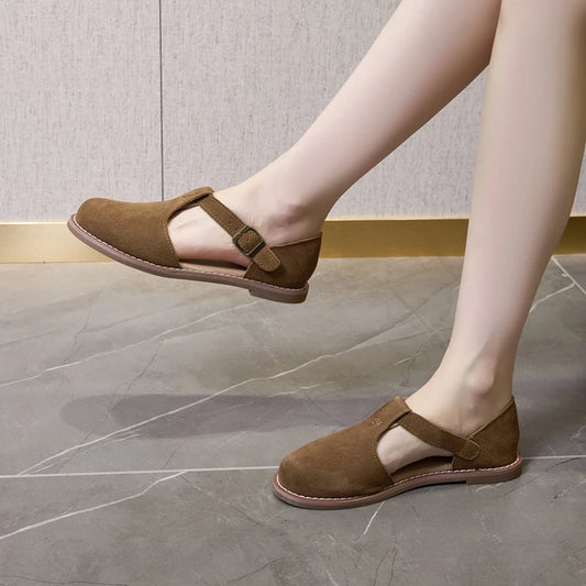 Women’s Retro Leather Sandals – Flat Sole